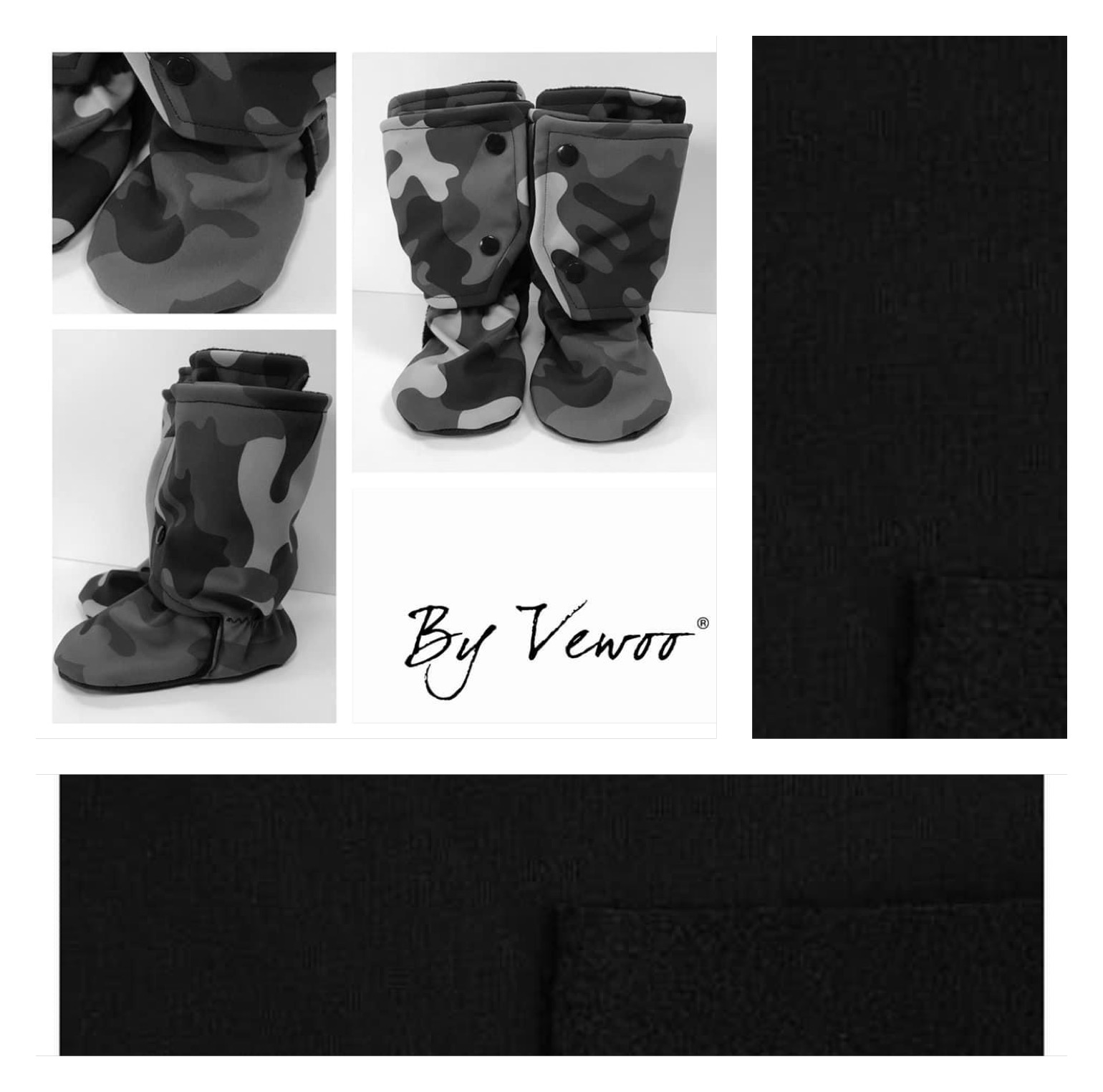 Barefoot Ťapkycapky, NEPROMOKAVÉ - SOFTSHELL vysoké capáčky prošité microfleece - CELOČERNÉ  - 11cm - 13cm - 15cm - 17cm