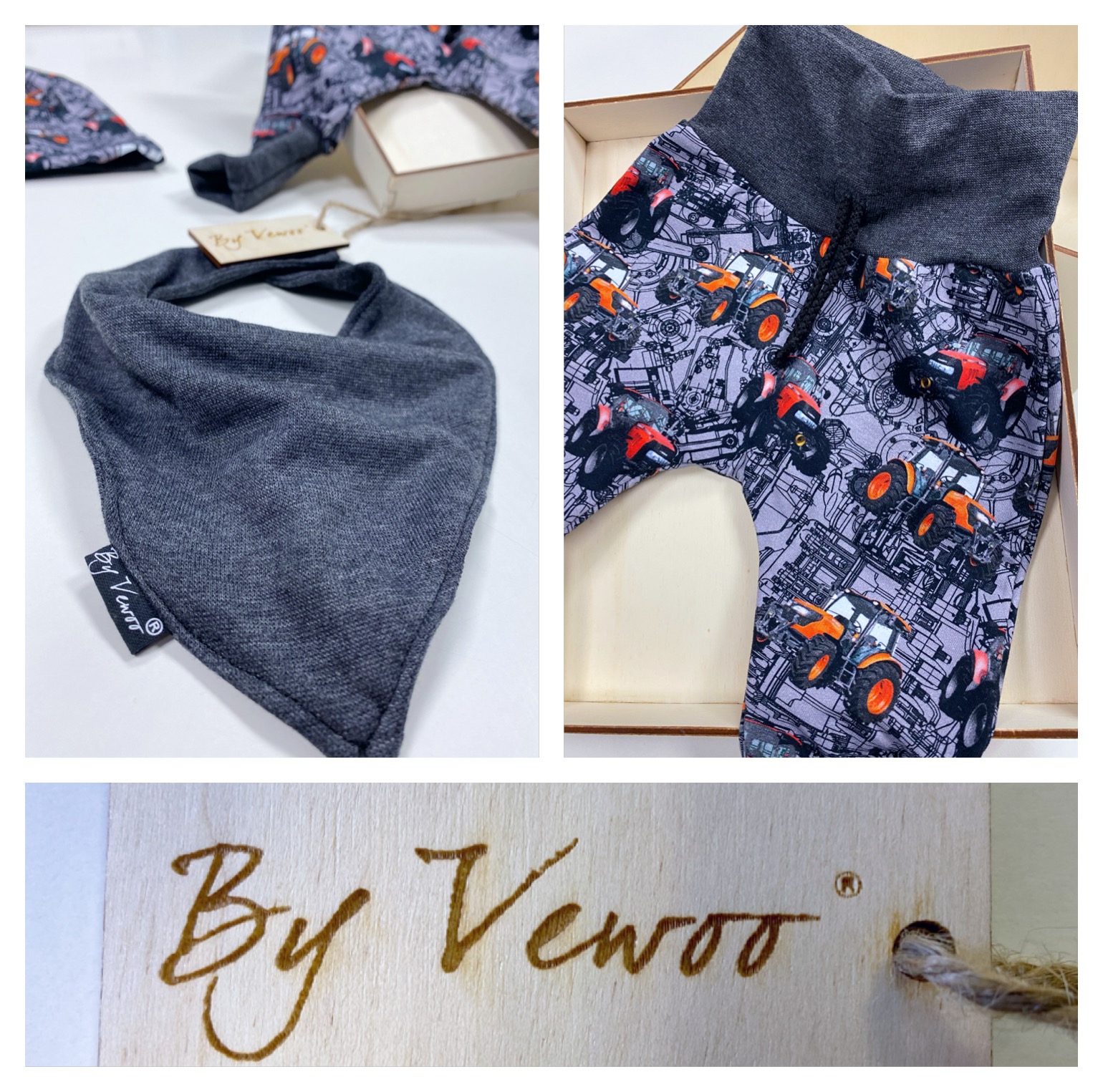 Bavlněný, Zvýhodněný dětský setík - Stylová čepička včetně slintáčku plus Rostoucí baggy - "VEBAGGOUŠKY" materiál : teplákovina TRAKTOR - velikost 62/68 