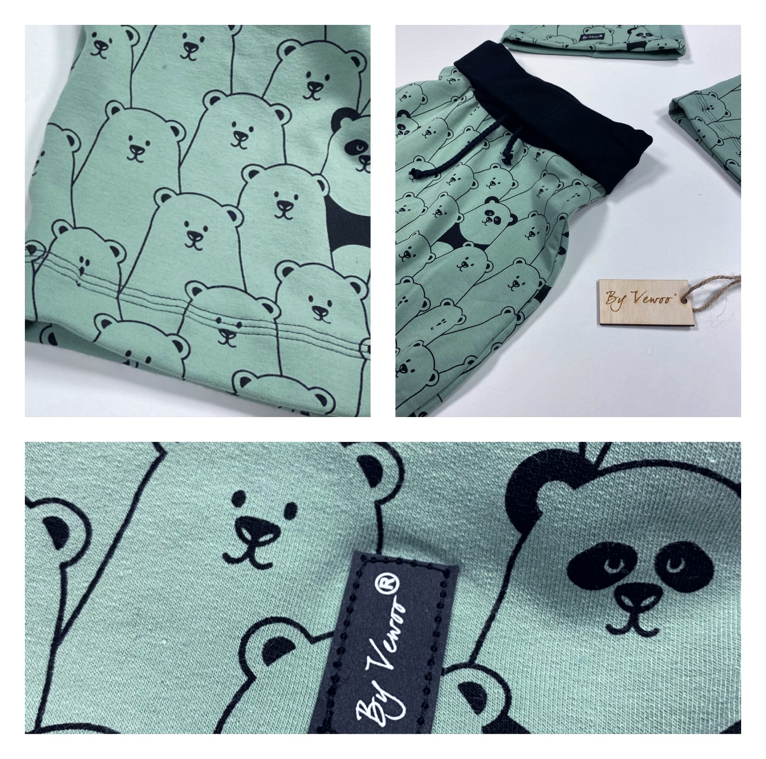 Dětský setík - NOVINKA dlouhý freestyle rolák včetně čepičky plus Rostoucí baggy - "VEBAGGOUŠKY" materiál : teplákovina Medvídci na jemné zelené - velikost 86/92