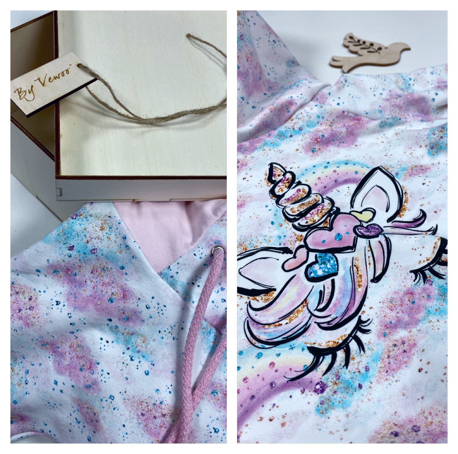 Dětský rostoucí setík - set obsahuje -> Mikinovou tuniku, delší mikinu plus Baggy, tepláčky s kulatým sedem - vzor  ZASNĚNÝ JEDNOROŽEC  - velikost 80/86