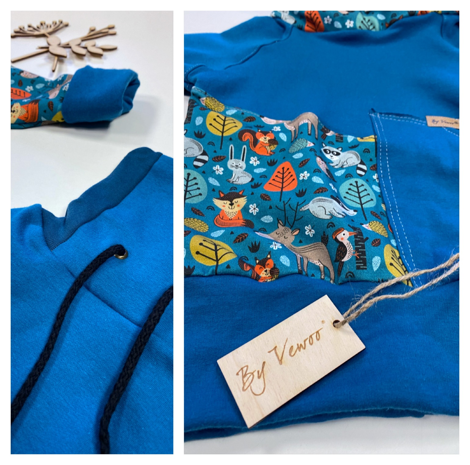 Dětský rostoucí setík - set obsahuje ->MIKINA  s Design kapsou - BAGGY, tepláčky s malou kapsičkou na zadečku  plus čepička s oušky za zvýhodněnou cenu  plus čepička s oušky - PETROLEJ - velikost 80/86