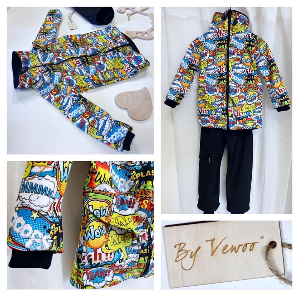 Rostoucí softshell souprava - odlehčený softshell - Bunda se stojáčkem a kapsami plus kalhoty - 98/104