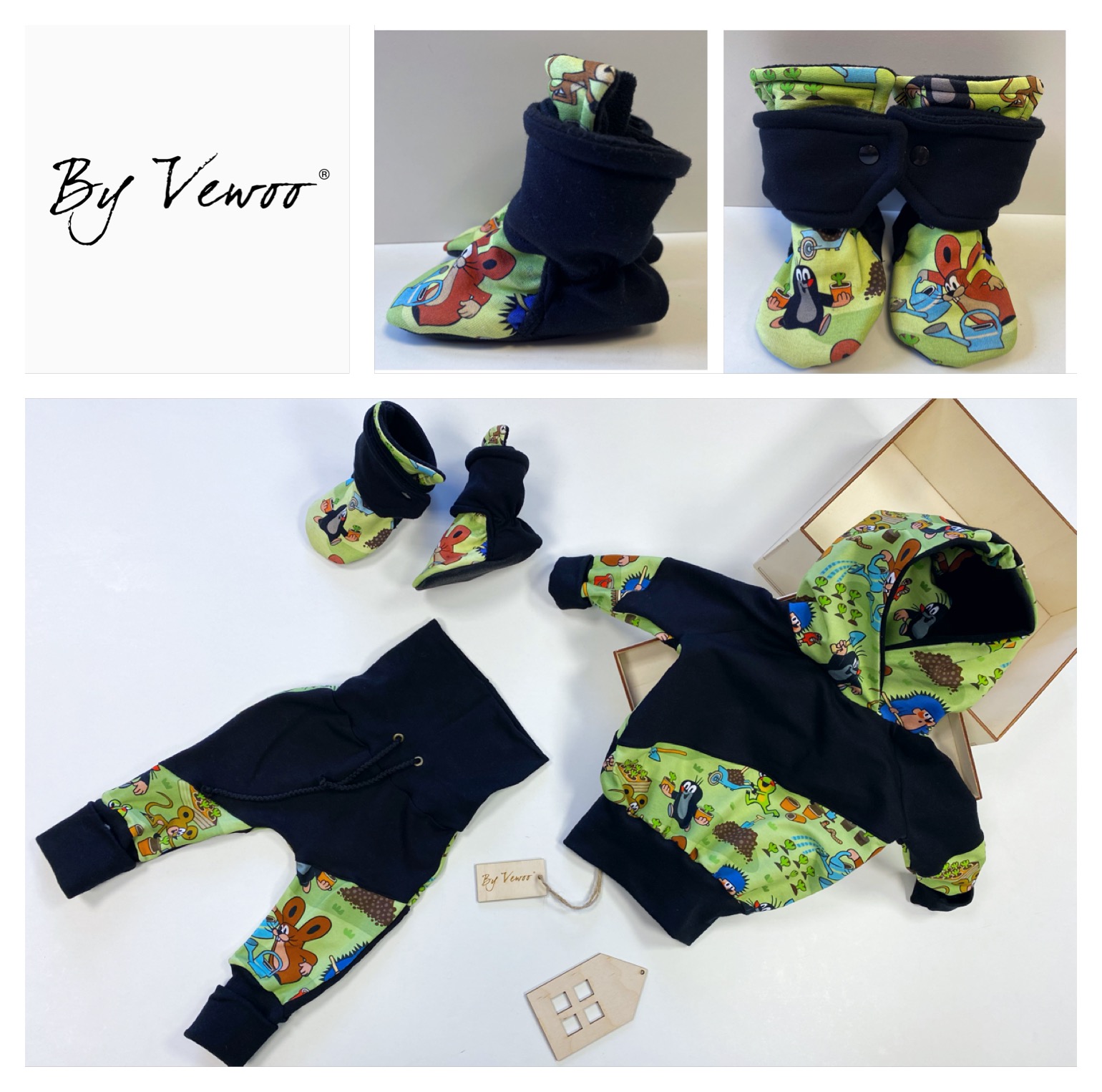 Dětský rostoucí setík - set obsahuje ->MIKINA - BAGGY - již bez capáčků-  velikost 74- vzor KRTEČEK/ČERNÁ