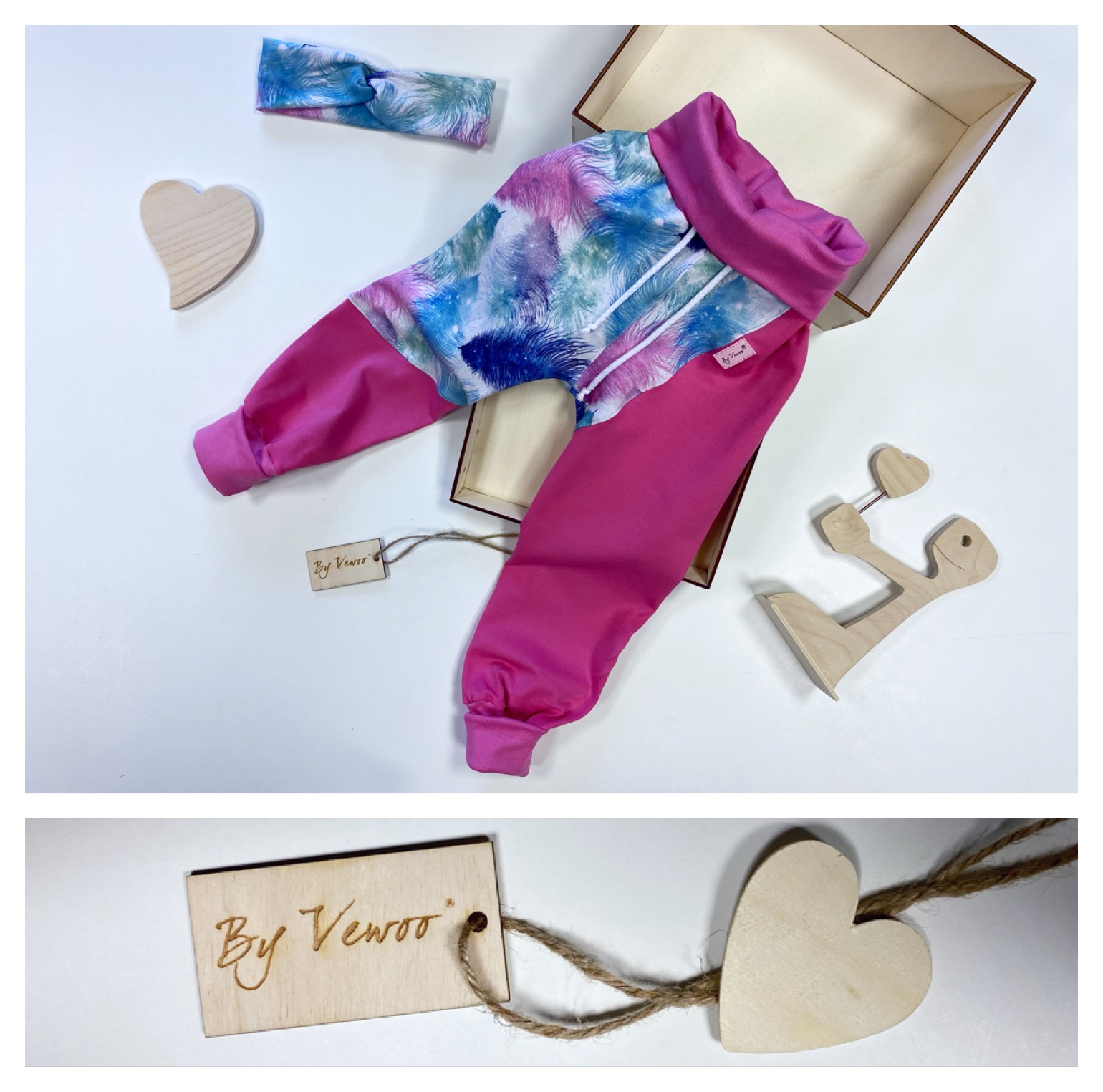 Zvýhodněný setík - ČELENKA plus Rostoucí baggy - "VEBAGGOUŠKY" materiál : teplákovina STARORŮŽOVÁ/PEŘÍČKA - velikost 86/92