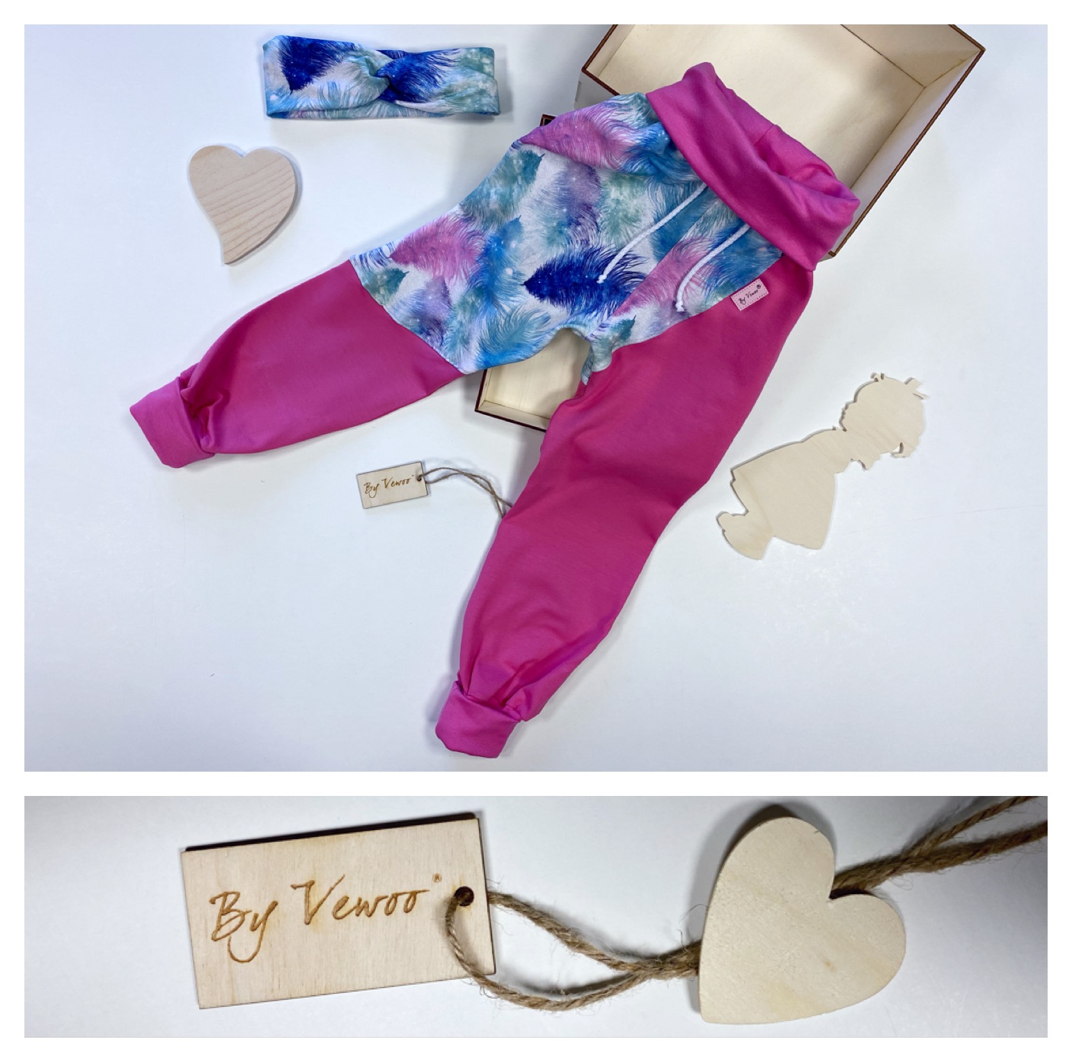 Zvýhodněný setík - ČELENKA plus rostoucí baggy - "VEBAGGOUŠKY" materiál : teplákovina STARORŮŽOVÁ/PEŘÍČKA - velikost 104/110