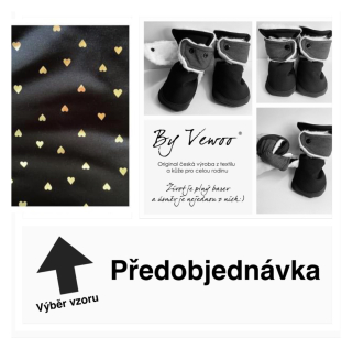 Barefoot Ťapkycapky - MERINO - VZOR SRDÍČKA NA ČERNÉ - EXTRA ZIMNÍ MERINO-PŘÍRODNÍ BERÁNEK -NEPROMOKAVÉ - SOFTSHELL střední capáčky prošité přírodním beránkem 2cm - 13cm - 14cm - 15cm - 16cm - 17cm